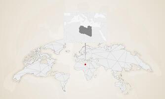 Map of Libya with neighbor countries pinned on world map. vector