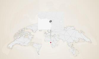 Map of Gabon with neighbor countries pinned on world map. vector