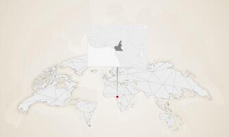 Map of Cameroon with neighbor countries pinned on world map. vector