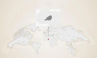 Map of Niger with neighbor countries pinned on world map. vector