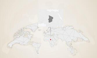 Map of Chad with neighbor countries pinned on world map. vector