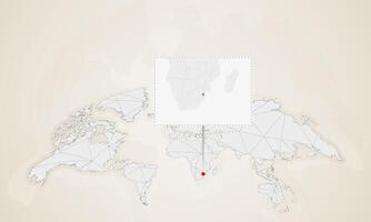 Map of Swaziland with neighbor countries pinned on world map. vector