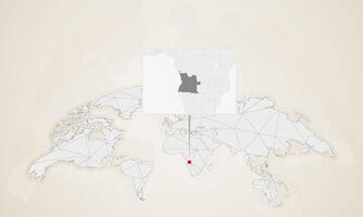 Map of Angola with neighbor countries pinned on world map. vector