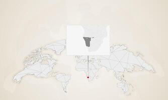 Map of Namibia with neighbor countries pinned on world map. vector