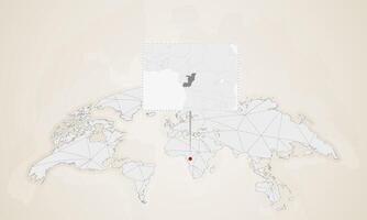 Map of Congo with neighbor countries pinned on world map. vector