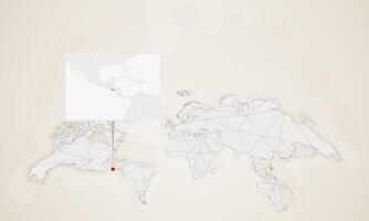 Map of El Salvador with neighbor countries pinned on world map. vector