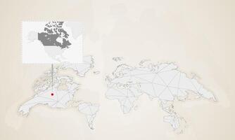 Map of Canada with neighbor countries pinned on world map. vector