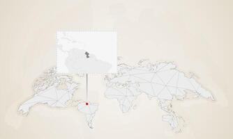 Map of Guyana with neighbor countries pinned on world map. vector
