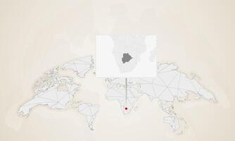 Map of Botswana with neighbor countries pinned on world map. vector