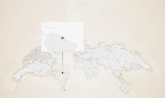 Map of Suriname with neighbor countries pinned on world map. vector