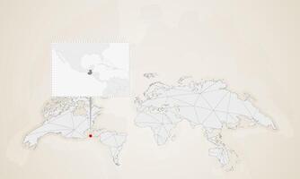 Map of Guatemala with neighbor countries pinned on world map. vector