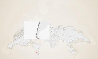 Map of Chile with neighbor countries pinned on world map. vector