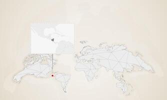 Map of Nicaragua with neighbor countries pinned on world map. vector