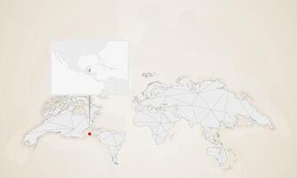 Map of Belize with neighbor countries pinned on world map. vector