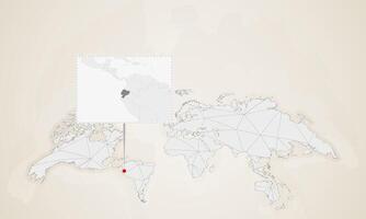 Map of Ecuador with neighbor countries pinned on world map. vector