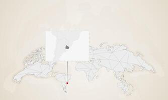 Map of Uruguay with neighbor countries pinned on world map. vector