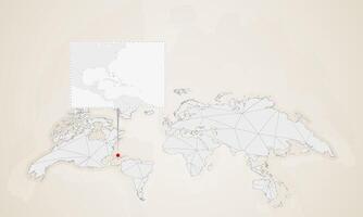 Map of The Bahamas with neighbor countries pinned on world map. vector