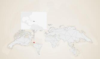 Map of Dominican Republic with neighbor countries pinned on world map. vector