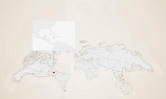Map of Jamaica with neighbor countries pinned on world map. vector