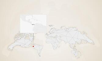 Map of Panama with neighbor countries pinned on world map. vector