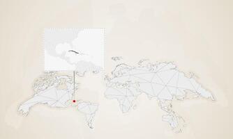 Map of Cuba with neighbor countries pinned on world map. vector