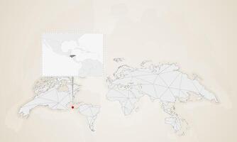 Map of Honduras with neighbor countries pinned on world map. vector