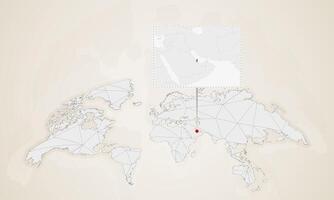 Map of Qatar with neighbor countries pinned on world map. vector