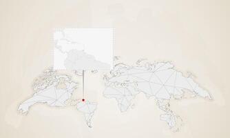 Map of Trinidad and Tobago with neighbor countries pinned on world map. vector