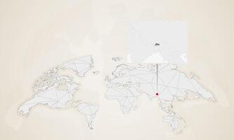 Map of Bhutan with neighbor countries pinned on world map. vector