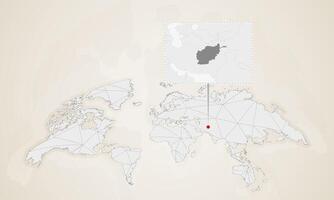 Map of Afghanistan with neighbor countries pinned on world map. vector