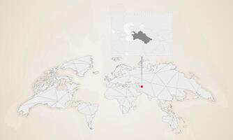 Map of Turkmenistan with neighbor countries pinned on world map. vector