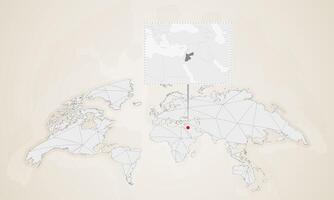 Map of Jordan with neighbor countries pinned on world map. vector