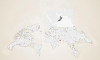 Map of Oman with neighbor countries pinned on world map. vector