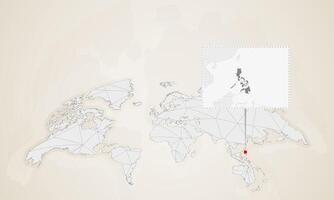 Map of Philippines with neighbor countries pinned on world map. vector