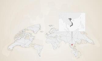Map of Vietnam with neighbor countries pinned on world map. vector