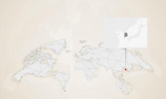 Map of South Korea with neighbor countries pinned on world map. vector