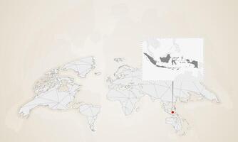 Map of Indonesia with neighbor countries pinned on world map. vector