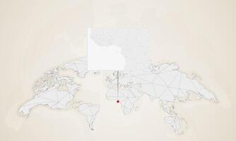 Map of Sao Tome and Principe with neighbor countries pinned on world map. vector
