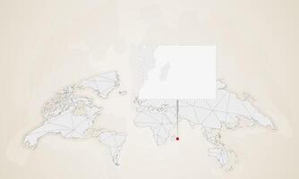 Map of Mauritius with neighbor countries pinned on world map. vector