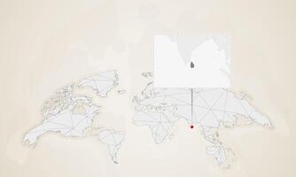 Map of Sri Lanka with neighbor countries pinned on world map. vector
