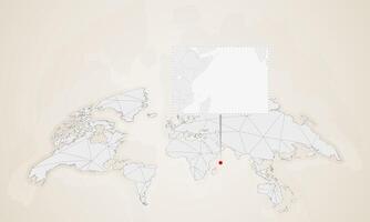 Map of Seychelles with neighbor countries pinned on world map. vector