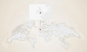 Map of Wales with neighbor countries pinned on world map. vector