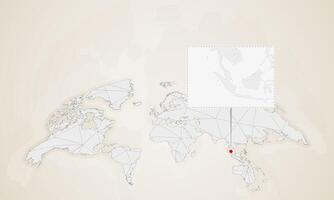 Map of Singapore with neighbor countries pinned on world map. vector