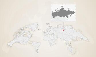 Map of Russia with neighbor countries pinned on world map. vector