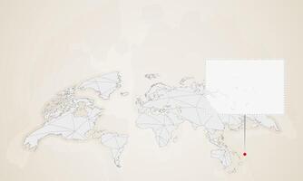 Map of Kiribati with neighbor countries pinned on world map. vector