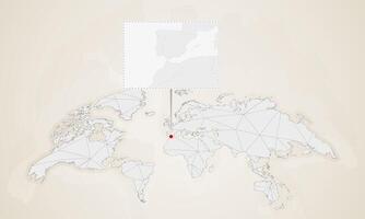 Map of Gibraltar with neighbor countries pinned on world map. vector