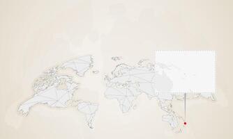 Map of Vanuatu with neighbor countries pinned on world map. vector