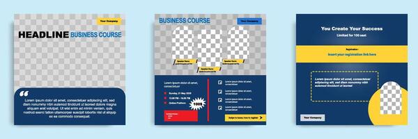 Set bundle collection of social media post template. Layout for online webinar, conference, training, seminar, course, and learning . Minimal modern and simple style in dark blue background vector
