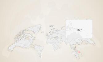 Map of Papua New Guinea with neighbor countries pinned on world map. vector