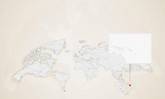 Map of Solomon Islands with neighbor countries pinned on world map. vector